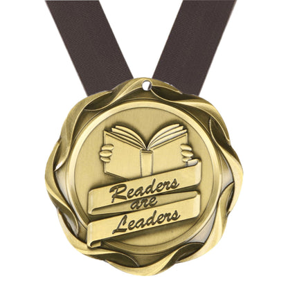 Readers are Leaders Fusion Medal- Gold | Engraved Reading Medallion - 3 Inch Wide Decade Awards