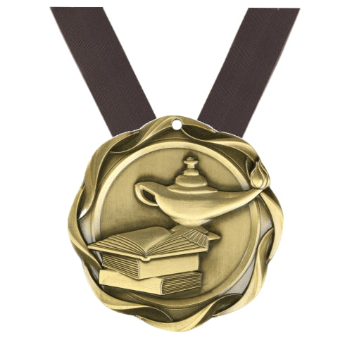 Academic Fusion Medal - Gold, Silver or Bronze | Engraved Lamp of Knowledge Medallion - 3 Inch Wide Decade Awards