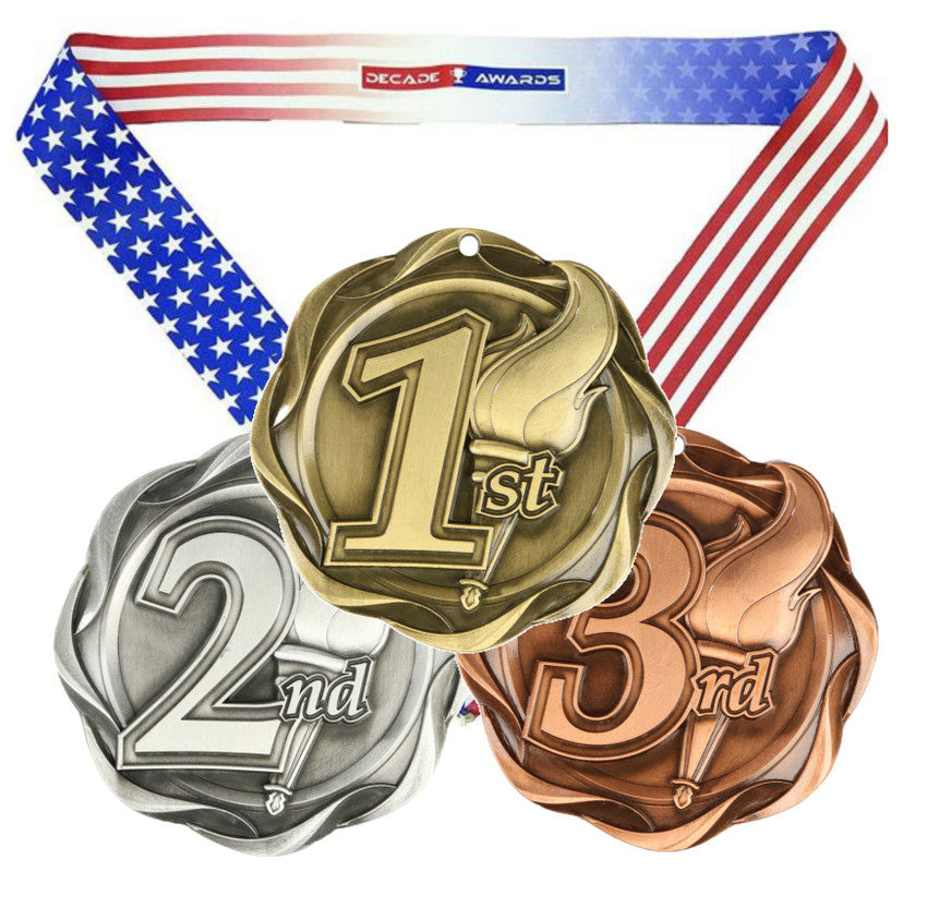 1st, 2nd, 3rd Fusion Medal- Gold, Silver or Bronze | Engraved Place Medallion - 3 Inch Wide Decade Awards