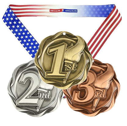 1st, 2nd, 3rd Fusion Medal- Gold, Silver or Bronze | Engraved Place Medallion - 3 Inch Wide Decade Awards