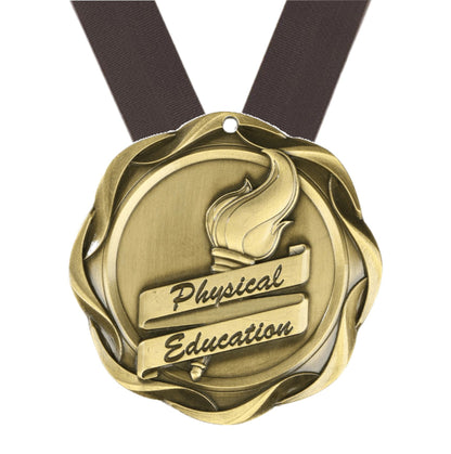 Physical Education Fusion Medal- Gold | Engraved PE Medallion - 3 Inch Wide Decade Awards