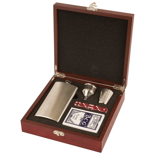 Rosewood Box Set with Cards, Dice and Personalized Flask – Decade Awards