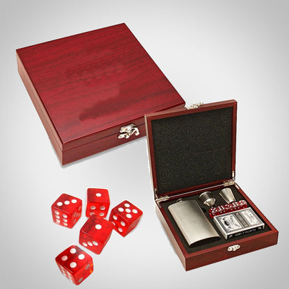 Rosewood Box Set with Cards, Dice and Personalized Flask – Decade Awards