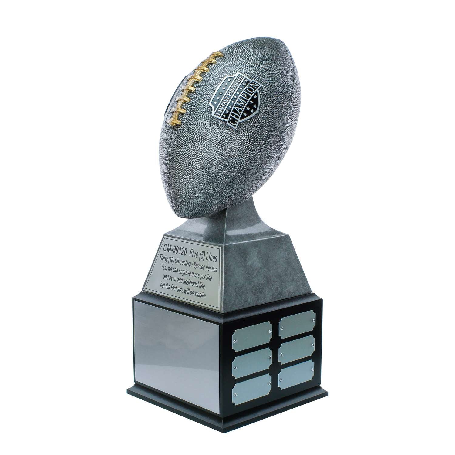 Fantasy Football Champion Perpetual Trophy | Engraved Silver with Gold Laces FFL Champion Perpetual Trophy - 17 Inch Tall Decade Awards