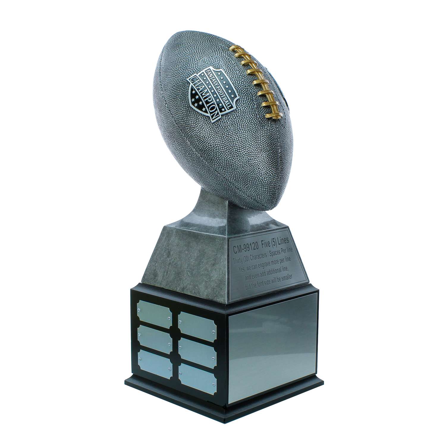 Fantasy Football Champion Perpetual Trophy | Engraved Silver with Gold Laces FFL Champion Perpetual Trophy - 17 Inch Tall Decade Awards