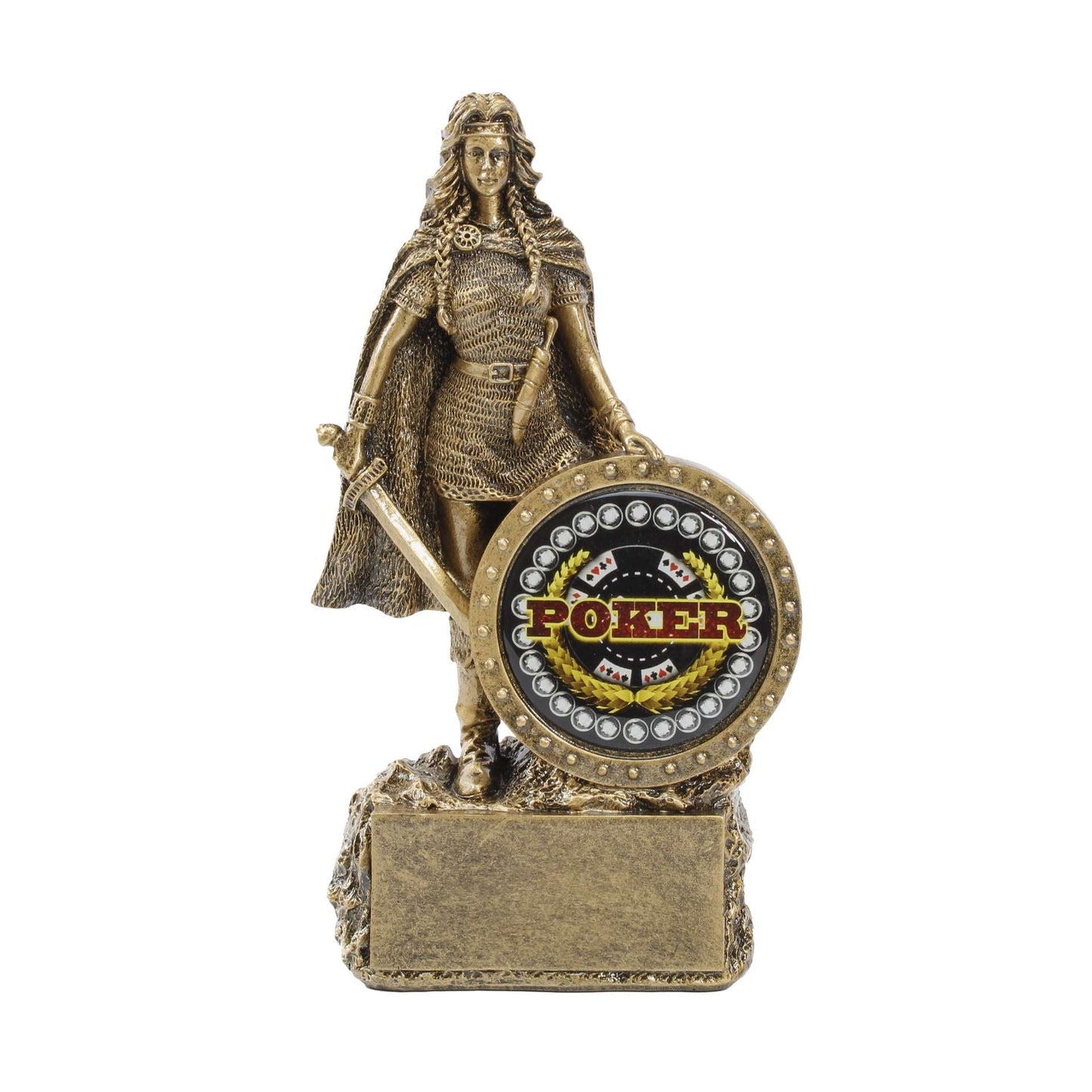 Female Champion Trophy - Poker | Engraved Poker Warrior Woman Award - 6.75 Inch Tall Decade Awards