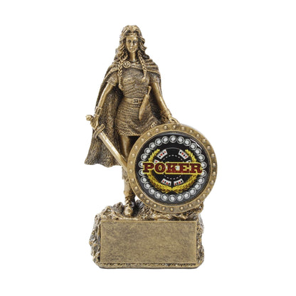 Female Champion Trophy - Poker | Engraved Poker Warrior Woman Award - 6.75 Inch Tall Decade Awards