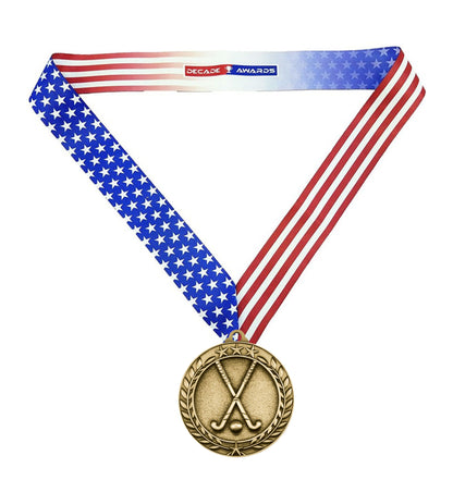 Field Hockey Wreath Medal - Gold | Engraved Gold Field Hockey Medallion - 2.75 Inch Wide Decade Awards
