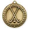 Field Hockey Wreath Medal - Gold | Engraved Gold Field Hockey Medallion - 2.75 Inch Wide Decade Awards