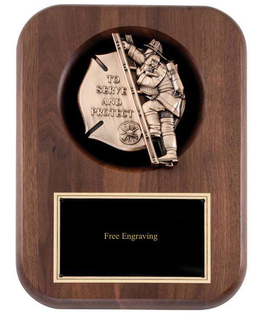 Fireman Casting Wood Plaque Decade Awards
