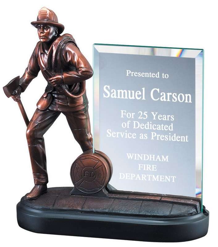 Fireman Award, Heroic Story Glass | Engraved Firefighter Hero Award - 8 Inch Tall Decade Awards