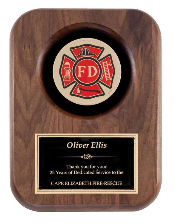 Fireman Insignia American Tribute Walnut Plaque Decade Awards