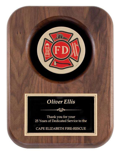 Fireman Insignia American Tribute Walnut Plaque Decade Awards