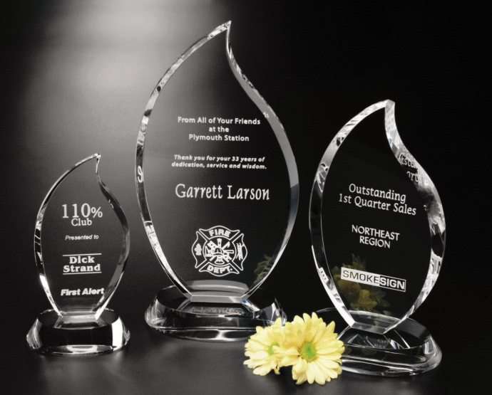 Flame Crystal Corporate Award | Engraved Crystal Flame - 7", 9" or 11" Decade Awards
