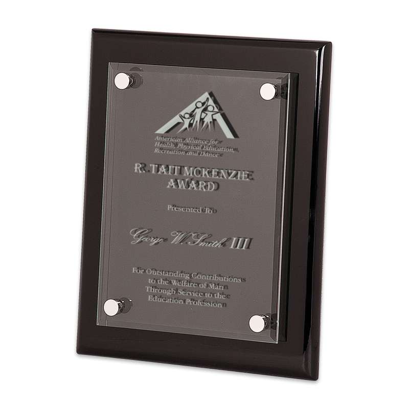 Floating Acrylic Plaque with Black Piano Finish | Engraved High Gloss Black Plaque - 8" x 10", 9" x 12" or  10.5" x 13" Decade Awards