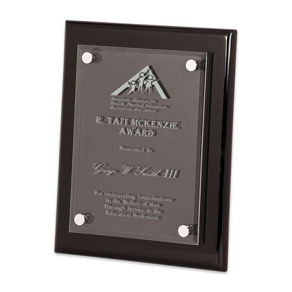 Floating Acrylic Plaque with Black Piano Finish | Engraved High Gloss Black Plaque - 8" x 10", 9" x 12" or  10.5" x 13" Decade Awards