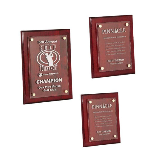 Floating Acrylic Plaque with Rosewood Piano Finish | Engraved Rosewood Plaque - 8" x 10", 9" x 12" or  10.5" x 13" Decade Awards