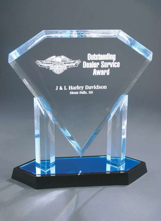 Floating Diamond Acrylic Award - Blue or Gold | Engraved Acrylic Diamond Award - 9.5", 10.75" or 11.75" Tall Decade Awards
