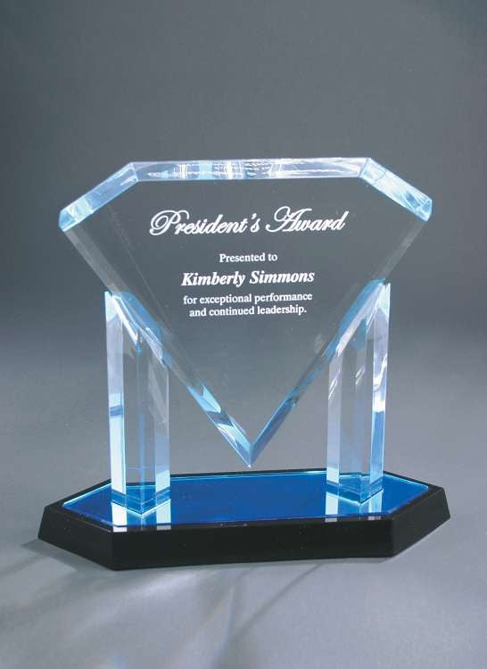 Floating Diamond Acrylic Award - Blue or Gold | Engraved Acrylic Diamond Award - 9.5", 10.75" or 11.75" Tall Decade Awards
