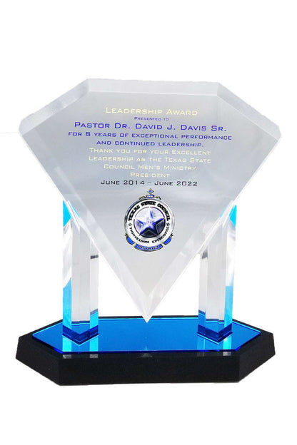Floating Diamond Acrylic Award - Blue or Gold | Engraved Acrylic Diamond Award - 9.5", 10.75" or 11.75" Tall Decade Awards