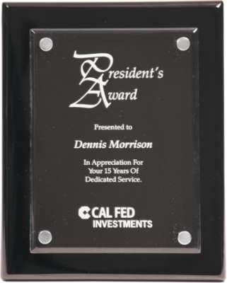 Floating Glass Plaque with Black Piano Finish - 3 sizes Decade Awards
