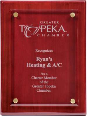 Floating Glass Plaque with Rosewood Piano Finish - 3 sizes Decade Awards