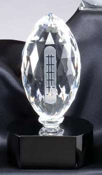 Football Crystal Trophy on Black Marble Base - 6.75 Inch Tall | Engraved Crystal Football Award Decade Awards