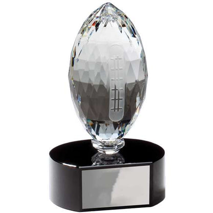 Football Crystal Trophy on Black Marble Base - 6.75 Inch Tall | Engraved Crystal Football Award Decade Awards