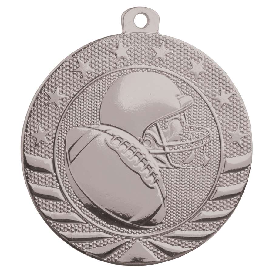 Football StarBrite Medal - Gold, Silver, Bronze | Engraved StarBrite Football Medallion - 2 Inch Wide Decade Awards