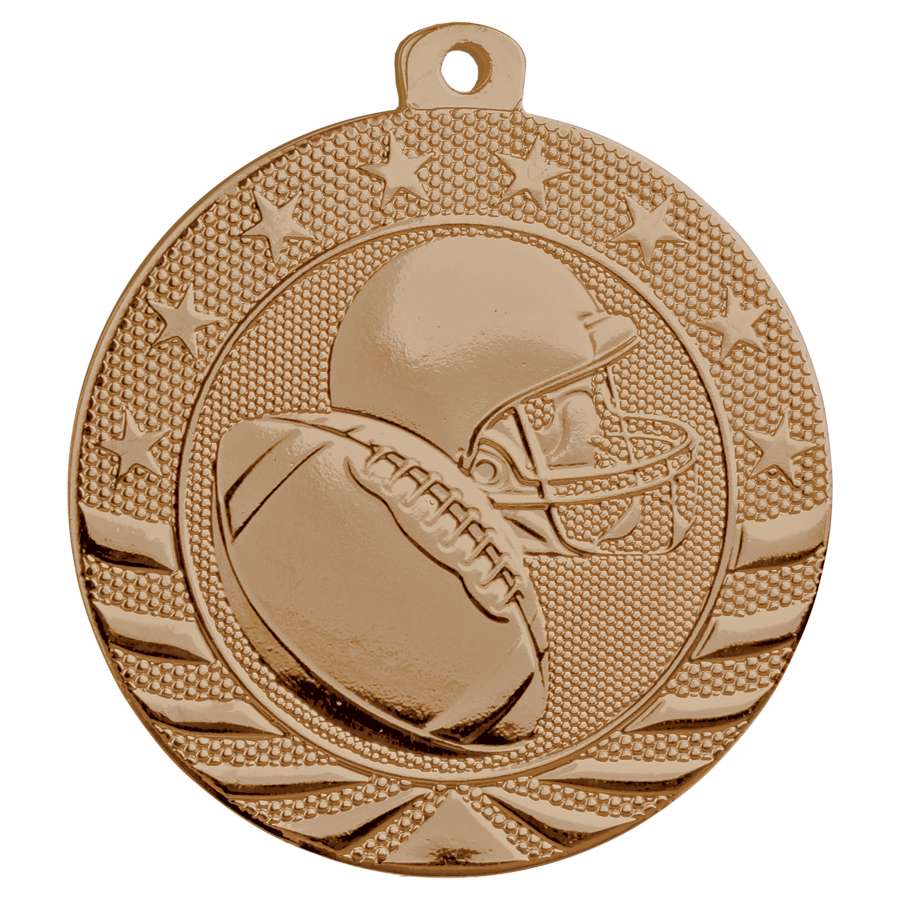 Football StarBrite Medal - Gold, Silver, Bronze | Engraved StarBrite Football Medallion - 2 Inch Wide Decade Awards