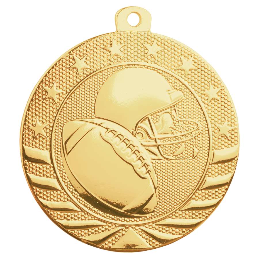 Football StarBrite Medal - Gold, Silver, Bronze | Engraved StarBrite Football Medallion - 2 Inch Wide Decade Awards