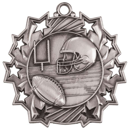 Football Ten Star Medal - Gold, Silver or Bronze | Engraved Gridiron 10 Star Medallion | 2.25 Inch Wide Decade Awards