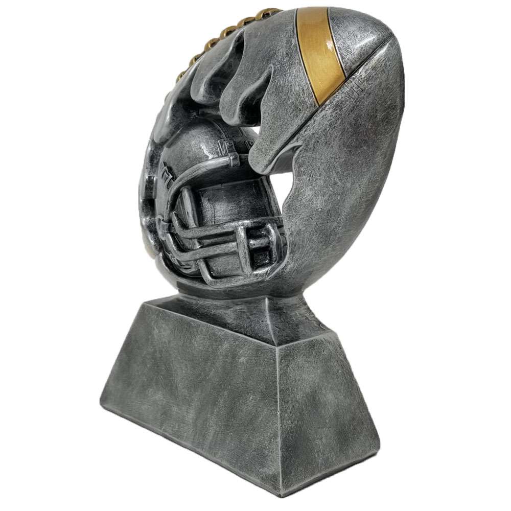 Football and Helmet Flame Cut Out Trophy | Engraved Silver Fantasy Football Award - 6" Decade Awards