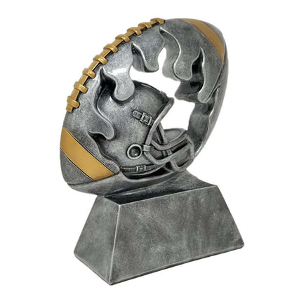 Football and Helmet Flame Cut Out Trophy | Engraved Silver Fantasy Football Award - 6" Decade Awards