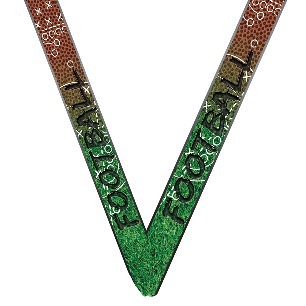 Gold silver or bronze football dog tag medal with ribbon and free custom engraving by Decade Awards