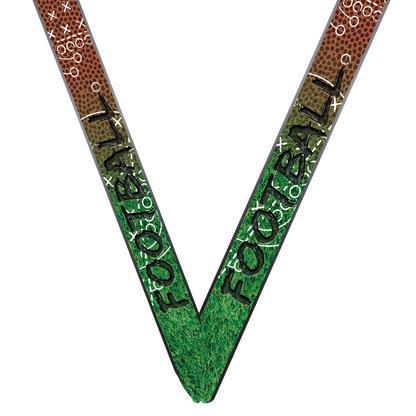 Gold silver or bronze football dog tag medal with ribbon and free custom engraving by Decade Awards