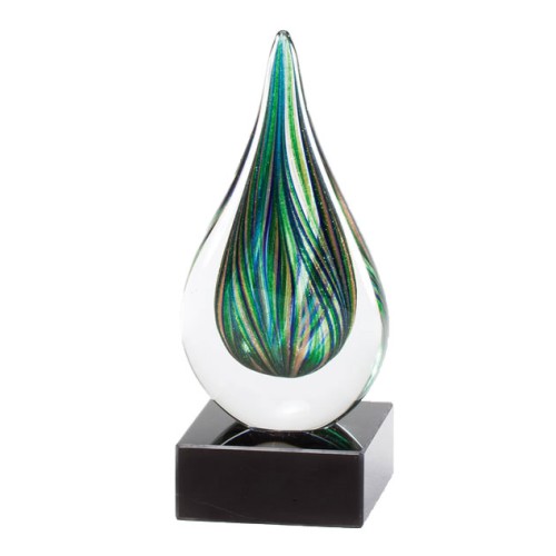 Art Glass Trophy - Blue or Green | Engraved Artistic Corporate Award - 7 Inch Tall Decade Awards