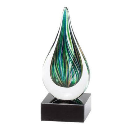Art Glass Trophy - Blue or Green | Engraved Artistic Corporate Award - 7 Inch Tall Decade Awards