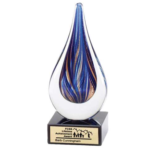 Art Glass Trophy - Blue or Green | Engraved Artistic Corporate Award - 7 Inch Tall Decade Awards