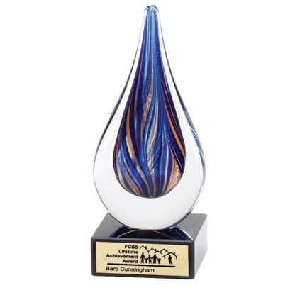 Art Glass Trophy - Blue or Green | Engraved Artistic Corporate Award - 7 Inch Tall Decade Awards