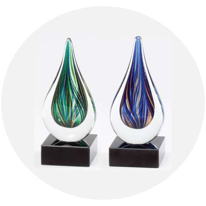 Art Glass Trophy - Blue or Green | Engraved Artistic Corporate Award - 7 Inch Tall Decade Awards
