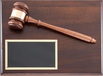Gavel Plaque  with Black Brass Achievement Plate - Genuine Walnut Decade Awards- 9x12