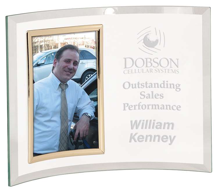 Glass Crescent Photo Plaque | Engraved Glass Picture Frames Decade Awards
