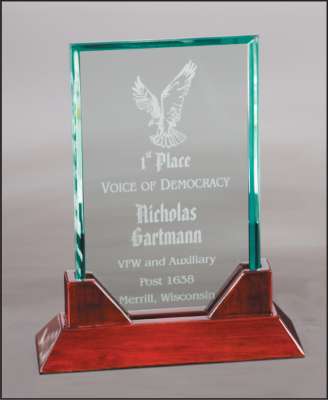 Prestige Award, Glass Plaque in Rosewood Base | Engraved Corporate Award - 7.75, 8.75 or 9.75 Inch Tall Decade Awards
