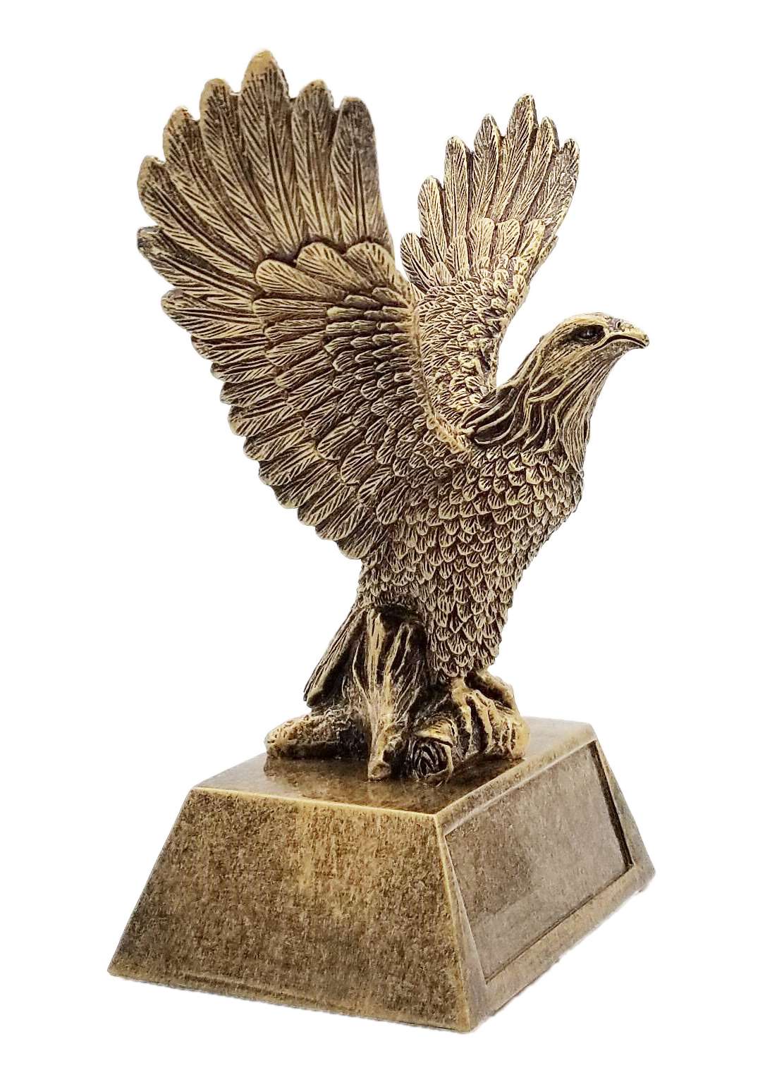 Gold Eagle Mascot Trophy | Engraved Antiqued Golden Eagle Award - 6.5 Inch Tall Decade Awards