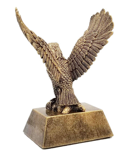 Gold Eagle Mascot Trophy | Engraved Antiqued Golden Eagle Award - 6.5 Inch Tall Decade Awards