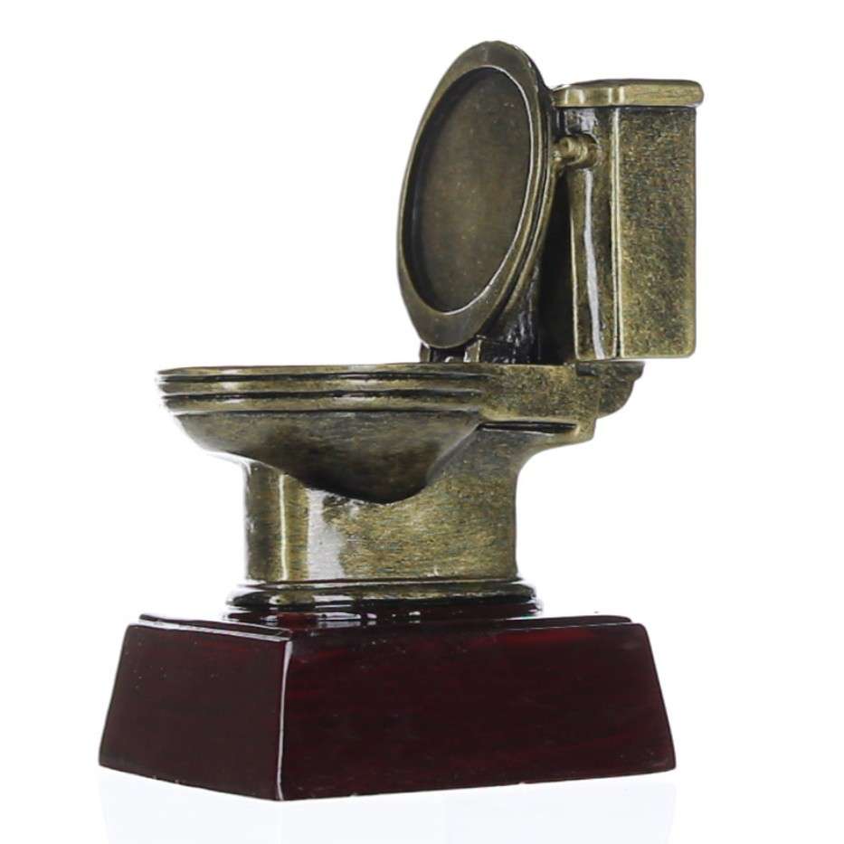 Gold Toilet Bowl Trophy | Engraved Golden Throne Last Place Award - 6 Inch Tall Decade Awards