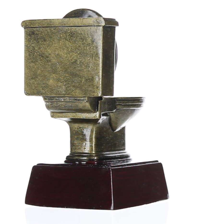 Gold Toilet Bowl Trophy | Engraved Golden Throne Last Place Award - 6 Inch Tall Decade Awards