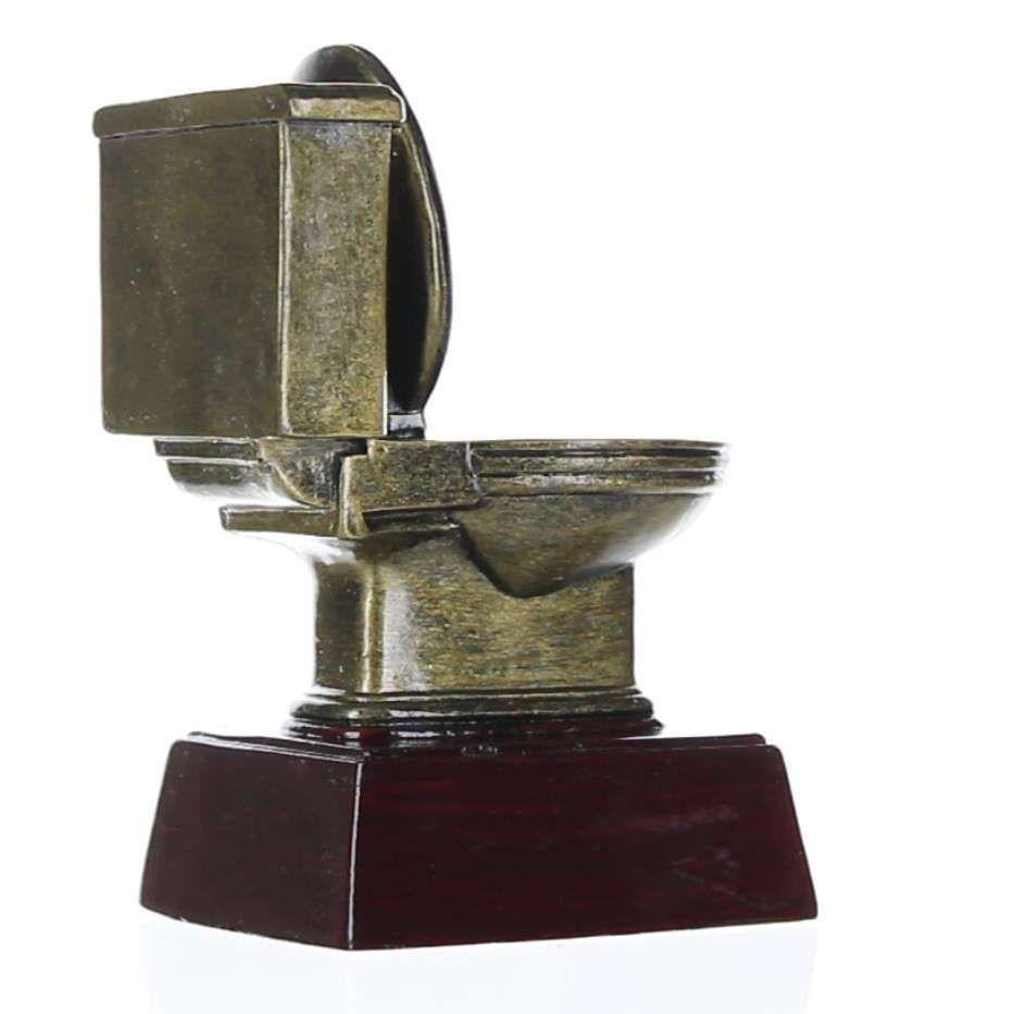 Gold Toilet Bowl Trophy | Engraved Golden Throne Last Place Award - 6 Inch Tall Decade Awards