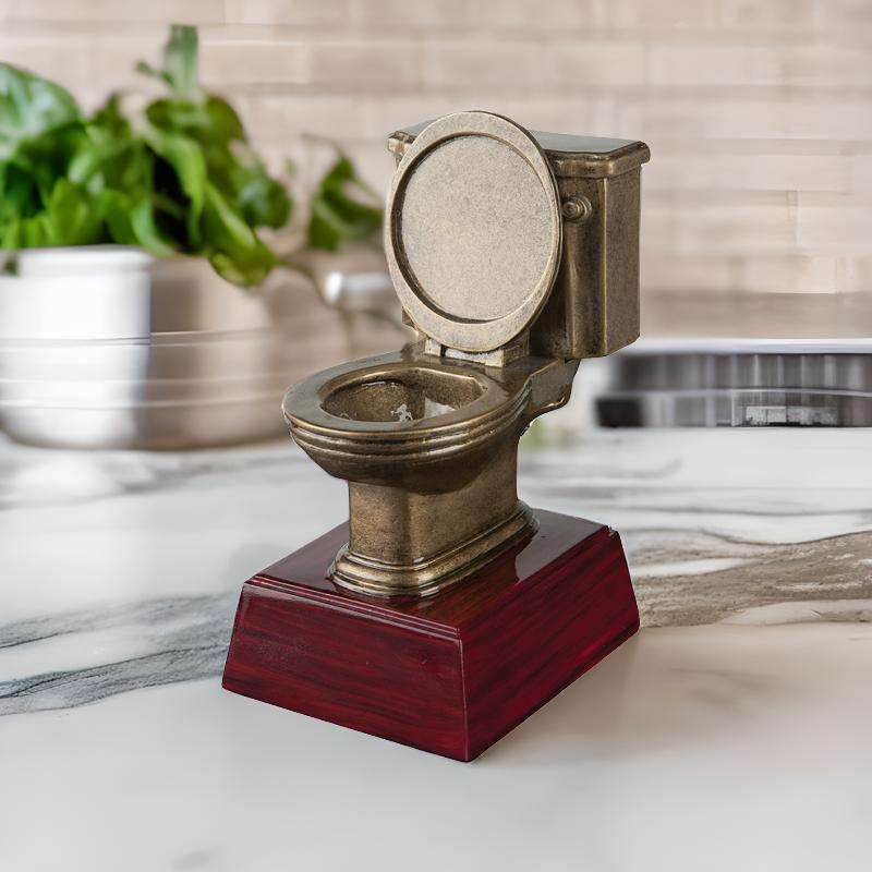 Gold Toilet Bowl Trophy | Engraved Golden Throne Last Place Award - 6 Inch Tall Decade Awards
